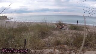 French teacher Slut Blowjob Amateur on Nude Beach public front stranger with Cumshot - MissCreamy