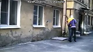 Sexy blonde caught and fucked in an abandoned house