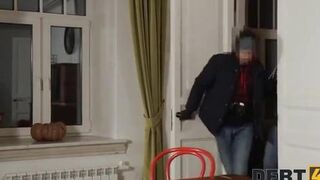 The debt collector drags naive chick into a quick affair