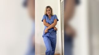 blonde nurse shows body