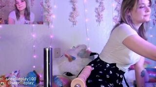 Cute Blonde Sucks and Fucks Huge Dildo