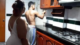 Fucking the neighbor in the kitchen