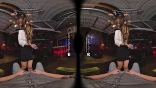 VR fucking with petite brunette girl after wet and messy cock sucking session in POV