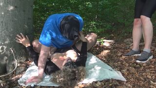 Jessica gets multiple creampies from 3 guys in the woods