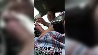 a man masturbates in his car and takes a hitchhiker