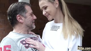 Gradpa fucks tight and wet teen pussy with cumshot in mouth