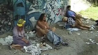 A group of horny German ladies getting fucked by some hard cock outdoors