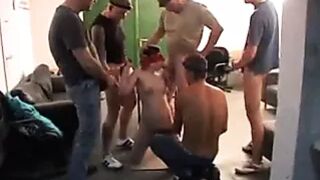 brunette blindfold gangbang