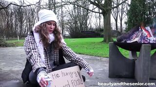 Homeless teen fucks granddad in the park for little cash