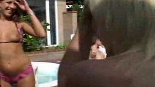 One lucky lesbian gets squirted all over at a party...F70