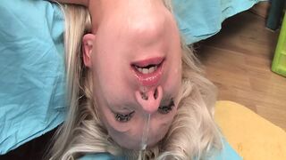 Cute blondiene gets the big penis deep in her throat