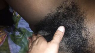 Ebony with hairy pussy and long pussy lips