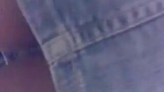 ebony upskirt of denim miniskirt with purple thong part1