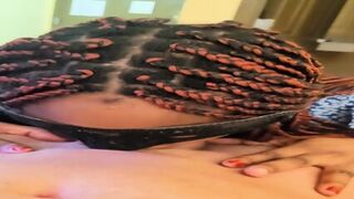 Tall Ebony With A Mask On Her Face Gives A Blowjob