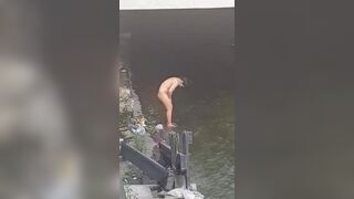 gypsy girl is bathing in the stream