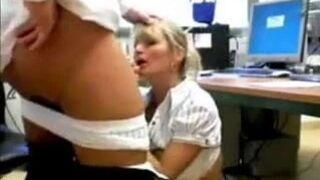 Hot blonde secretary in boots fucked