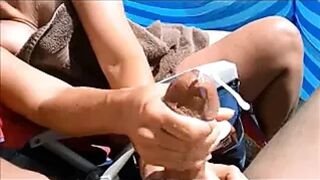 big cock beach handjob with huge cumshot 15 spurts