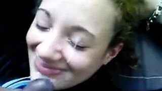 West African immigrant nuts on cute Euro girl's face