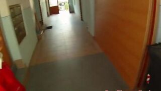 Pulled teen cockrides in public basement POV