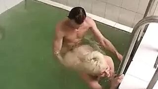 Old step mom in swimming pool