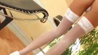 Cristina's big boobs bounce and she inserts big cuke