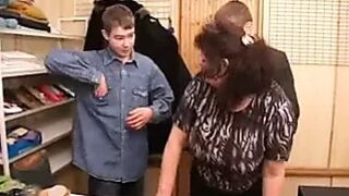 Thick step mom with big tits, flabby belly fucked with 4 guys