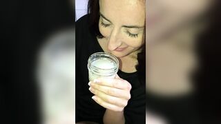 Milf slave drinks cum