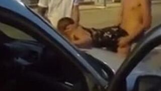 fucks on the hood of a car