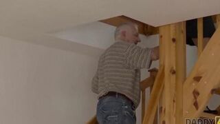 STEP DADDY4K. Boy fixes computer while father is banging his swee