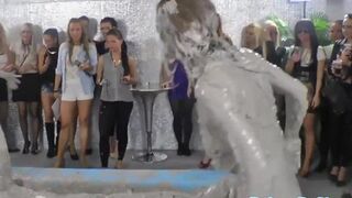 Lesbo Sheila Cooper mudwrestles with eurobabe