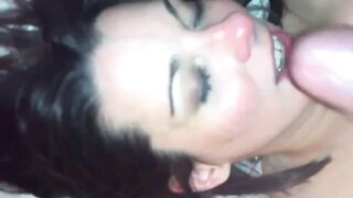 My wife's friend gets a huge facial from me