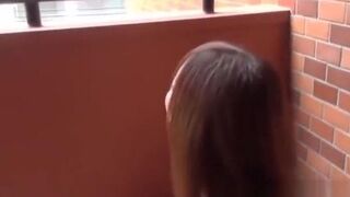 Japanese amateur drenches staircase after pissing