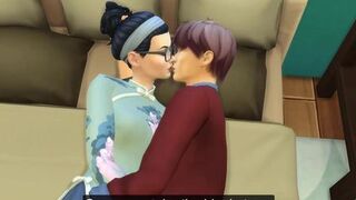 Mom catches her son again masturbating in his room watching a porn movie in front of the computer and she decided to help him by