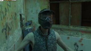 Crazy paintball game turns into pleasing horny brunette