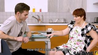 SHAME4K Boy offers the Mature with red hair sex and she cant refuse it
