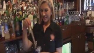 Bartender payed to suck dick behind counter inside the pub
