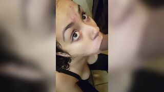 Nerdy girl, sucks my cock in the shower