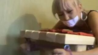 Uber-Cute barefoot ball-ball-gagged light-haired trussed and struggling