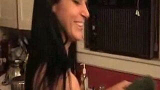 Fucks his girlfriend on the kitchen