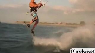 Busty hot babes try out kite boarding with the professionals