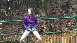 Cute girls expose peeing pussies and take a leak