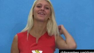 Busty blonde teen Sara posing