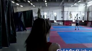 Lesbian babes scissoring and wrestling