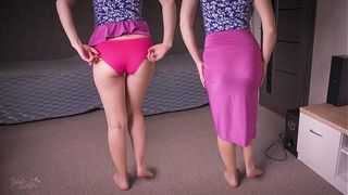 Full Back Panty Line Tease In Long Silk Skirt
