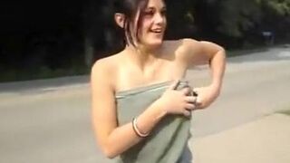 Cute girl flashes her neighborhood