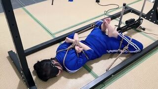 BDSM ジャージで着衣拘束 三角木馬とファックマシン