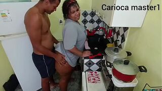 Husband arrives for lunch and fucks wife while she cooks