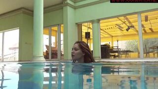 Pornstar Mia Ferrari in blue bikini underwater