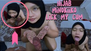 My Hijab Give Me a Blowjob and Lick My Cum When Back to Village