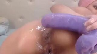 Anal love on that purple dildo